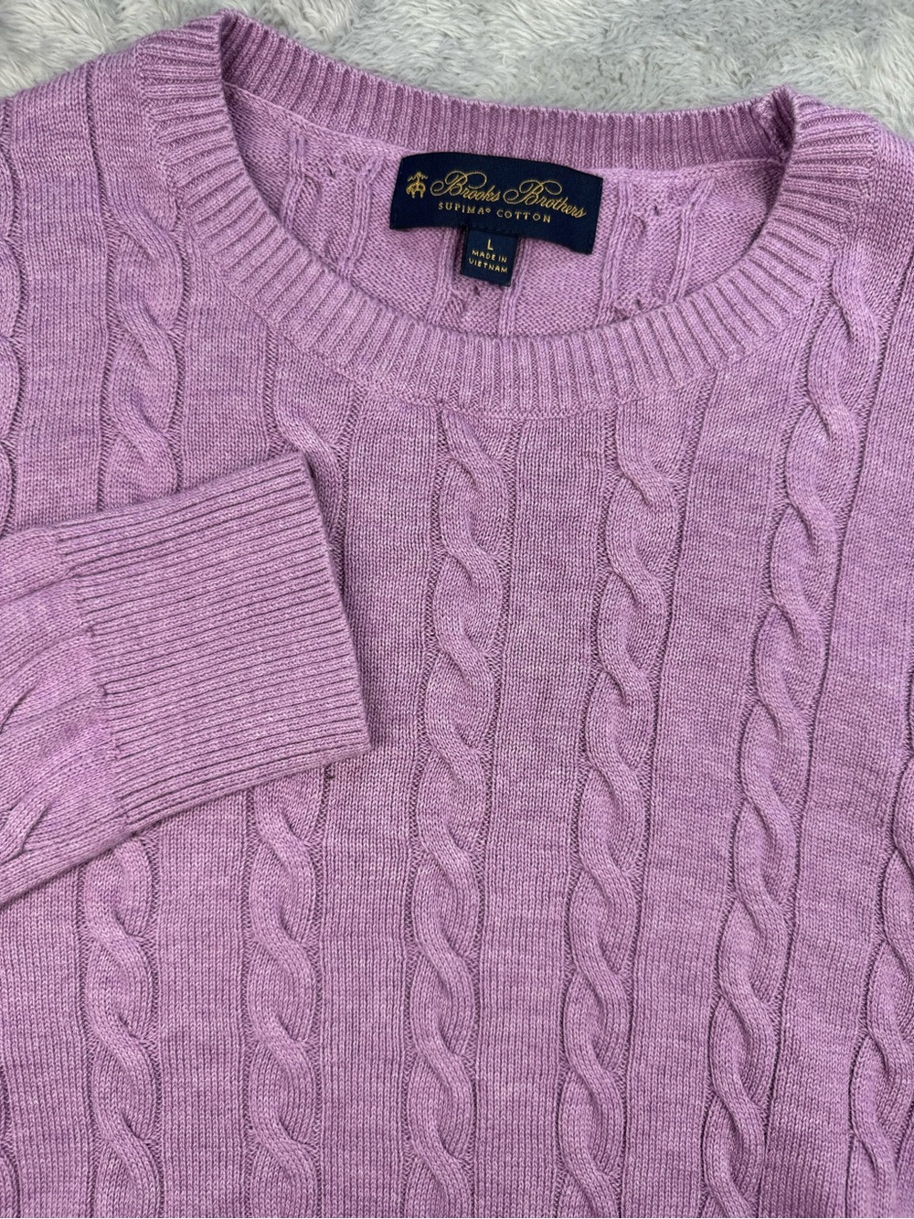 Brooks Brothers Supima Cotton Cable Knit Sweater Large Lavender Pink